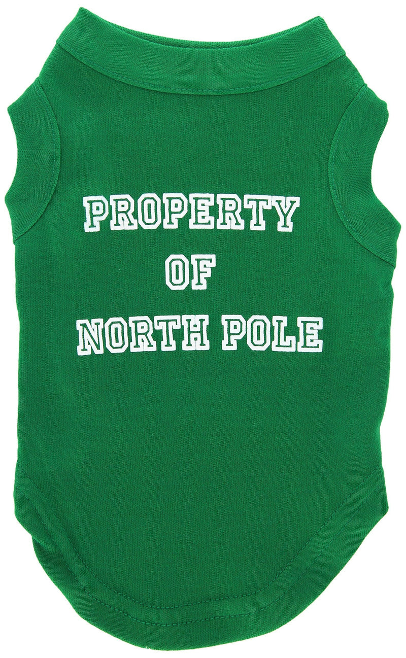 [Australia] - Mirage Pet Products 10-Inch Property of North Pole Screen Print Shirts for Pets, Small, Emerald Green 