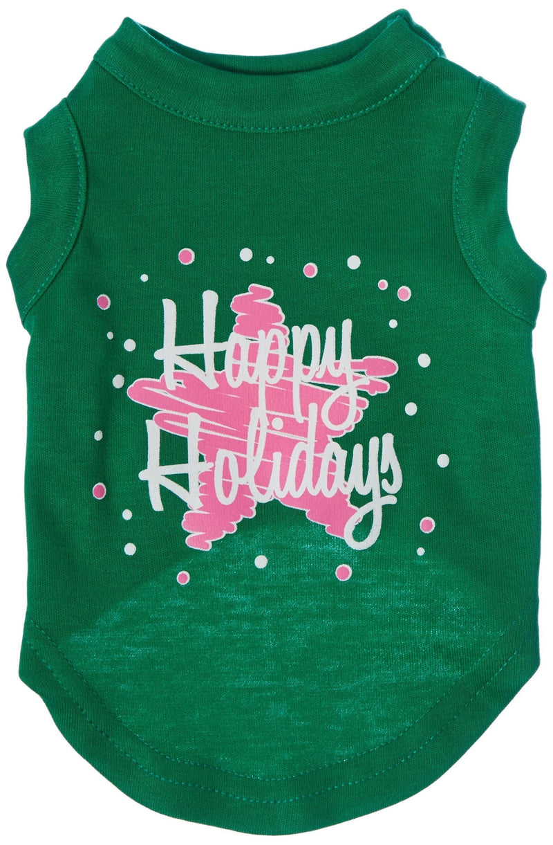 [Australia] - Mirage Pet Products 10-Inch Scribble Happy Holidays Screen Print Shirts for Pets, Small, Emerald Green 