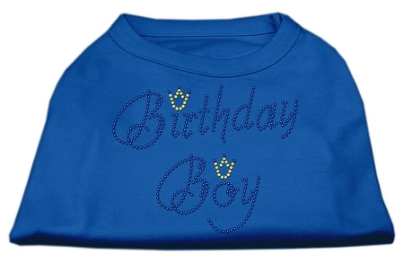 [Australia] - Mirage Pet Products 8-Inch Birthday Boy Rhinestone Print Shirt for Pets, X-Small, Blue 