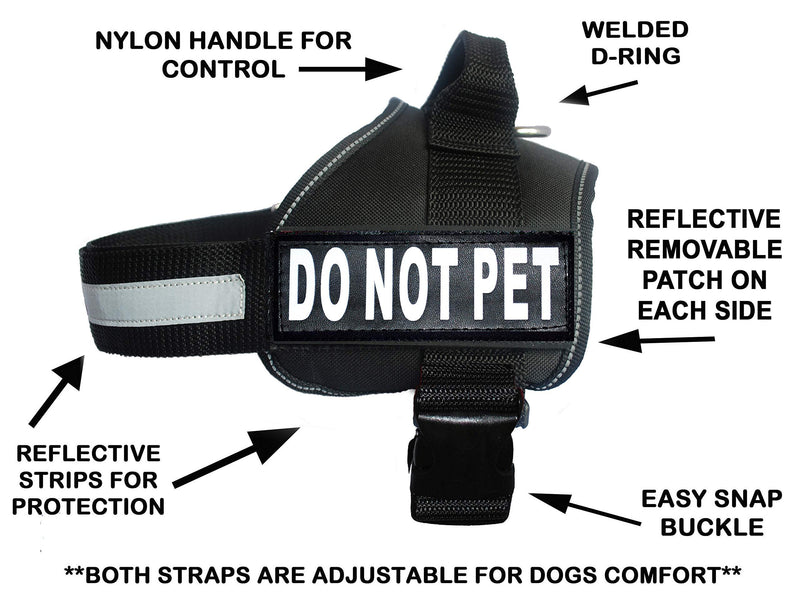 [Australia] - DO NOT PET Dog Vest Harness with Removable Patches and Reflective Trim. Comes with 2 DO NOT PET Reflective Removable Patches. Please Measure Dogs Girth Before Purchase Girth 30-42" Black 