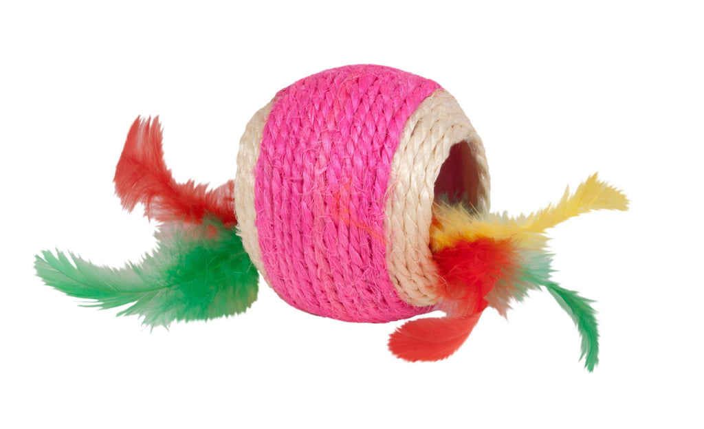 [Australia] - Boss Pet Chomper Kylie's Brites Feather Jute Ball Toy with Feather Middle for Pets 
