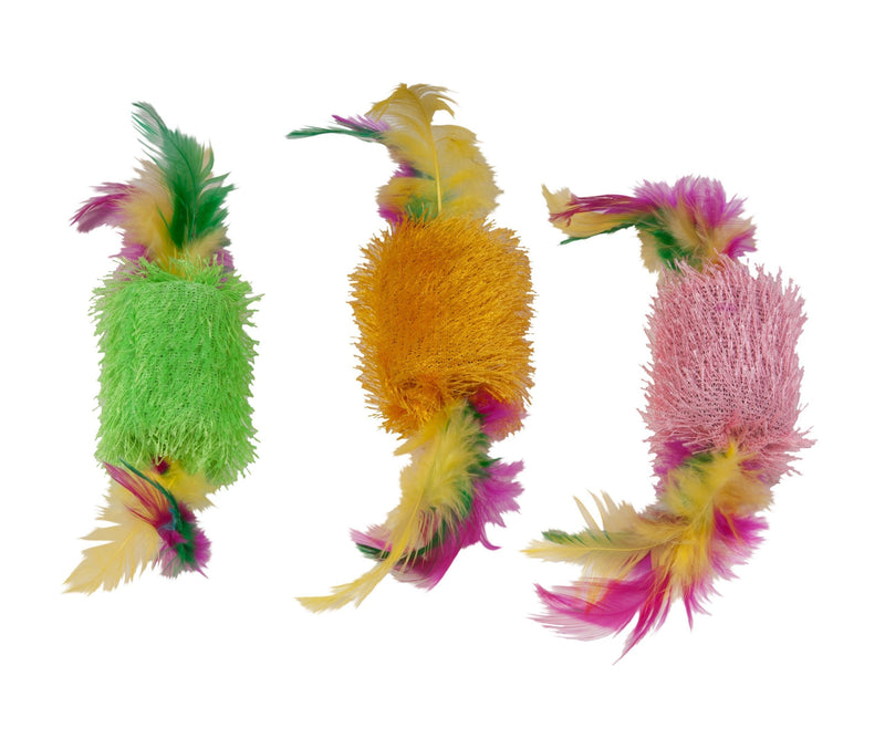 [Australia] - Boss Pet Chomper Kylie's Brites 3-Piece Feather Shaggy Spools Toy with Feather for Pets 