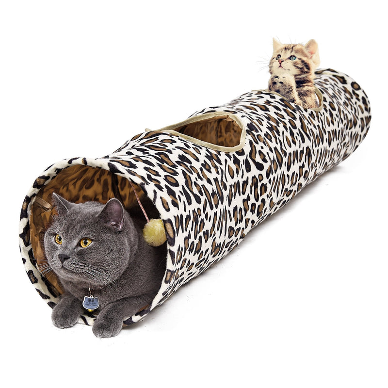 PAWZ Road Cat Tunnel Leopard Print Crinkly Cat Fun 2 Holes Long Tunnel Kitten Toys - PawsPlanet Australia