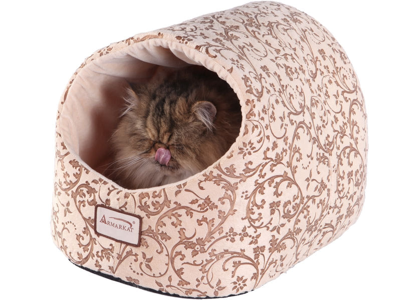 [Australia] - Armarkat Cat Bed with Flower Pattern, Beige 