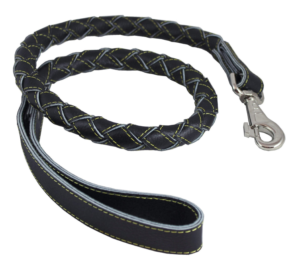 [Australia] - 4-Thong Round Fully Braided Genuine Leather Dog Leash, 43" Long 1" Wide Cane Corso, Mastiff, Great Dane 