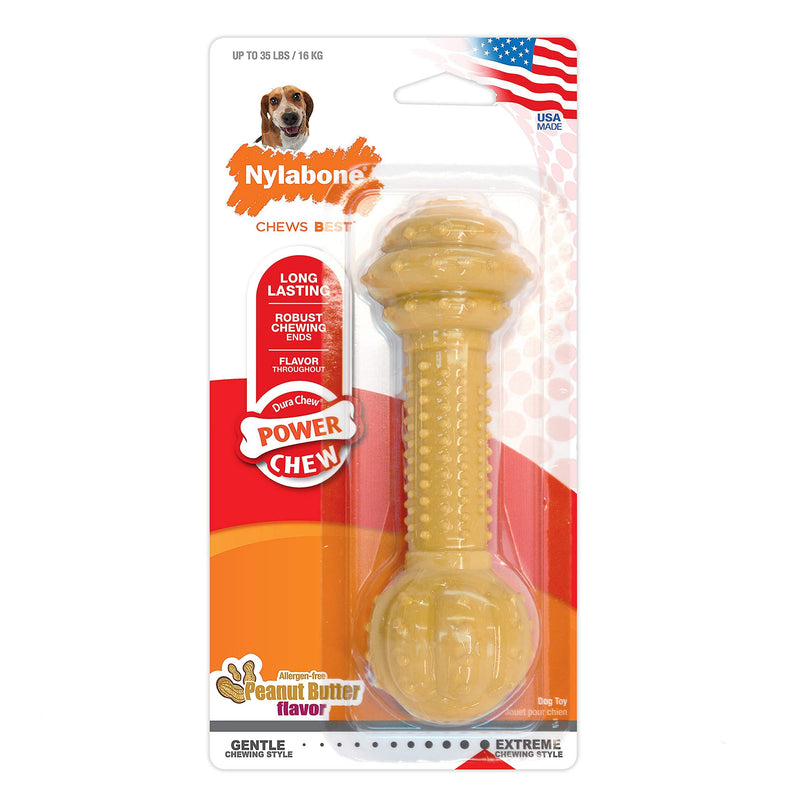 [Australia] - Nylabone Barbell Power Chew Durable Dog Toy Medium/Wolf - Up to 35 lbs. None 