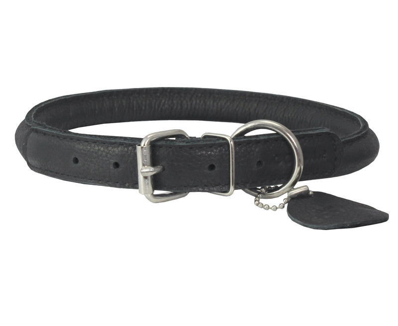 [Australia] - Genuine Leather Rolled Dog Collar 15"-18" Neck Size, Chow Chow, Collie, Labrador 