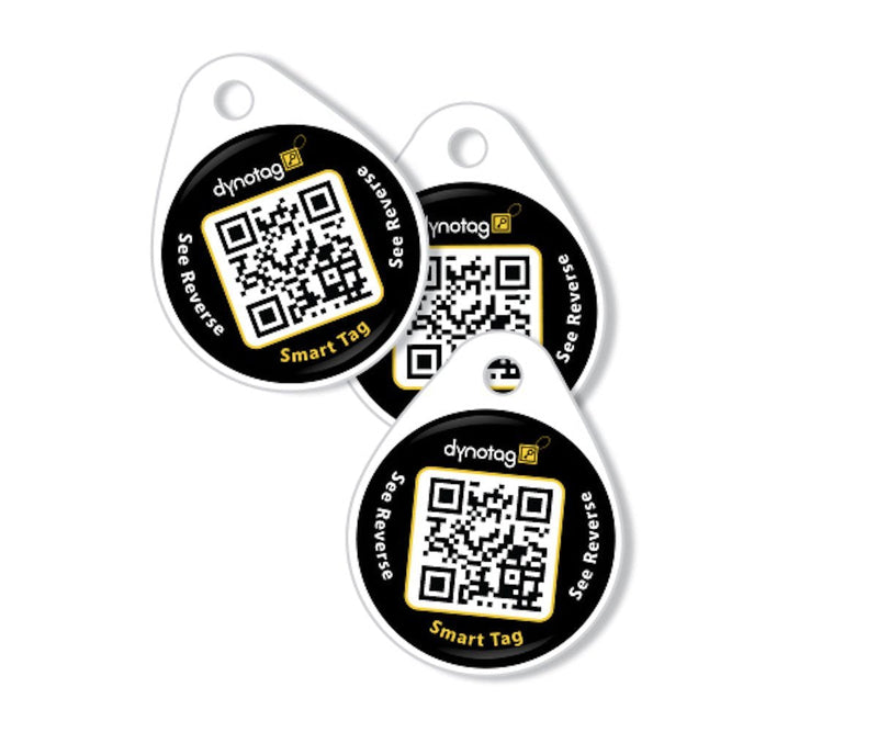 [Australia] - Dynotag Web Enabled Smart Round Laminated Synthetic ID Tag. Pet Tag, Property Tag - Multiple Uses, with DynoIQ & Lifetime Recovery Service. 3 UNIQUE Tags 