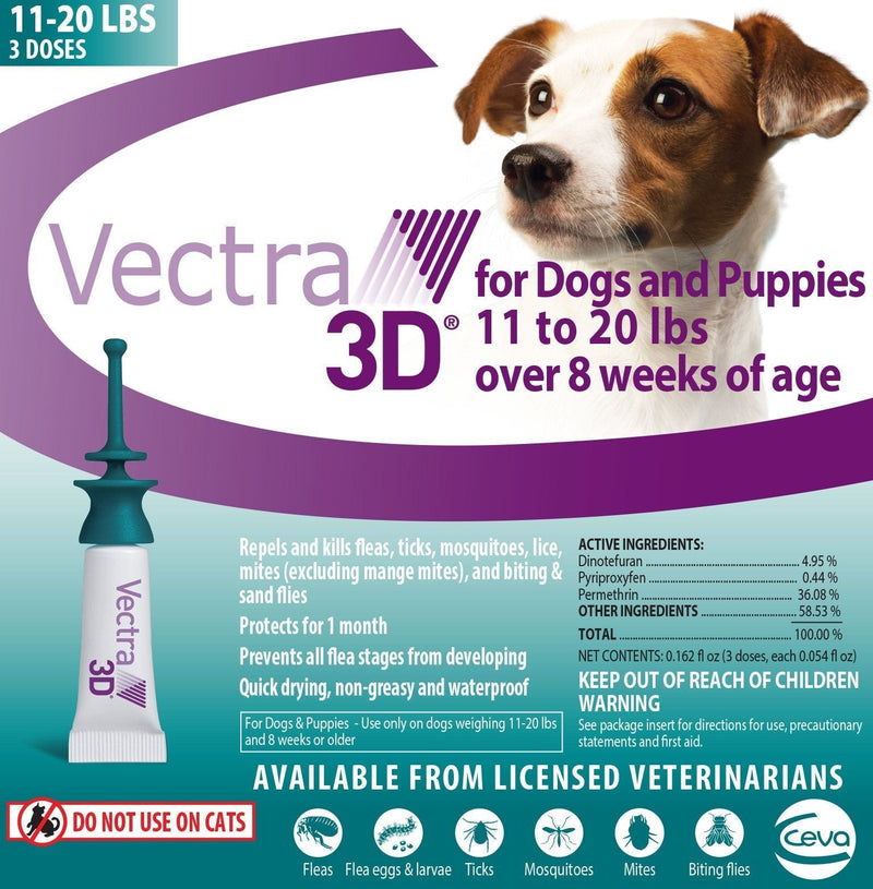 Vectra 3D S Dog 11 to 20 lbs 3pack Teal - PawsPlanet Australia