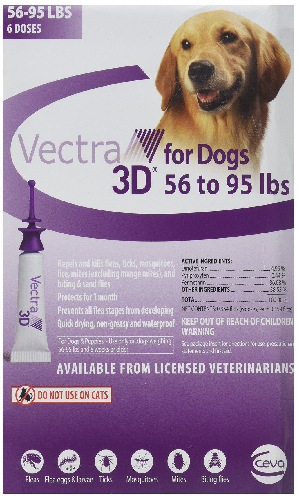 VECTRA 3D Purple for Dogs 56-95 Lbs - 6 Doses - PawsPlanet Australia