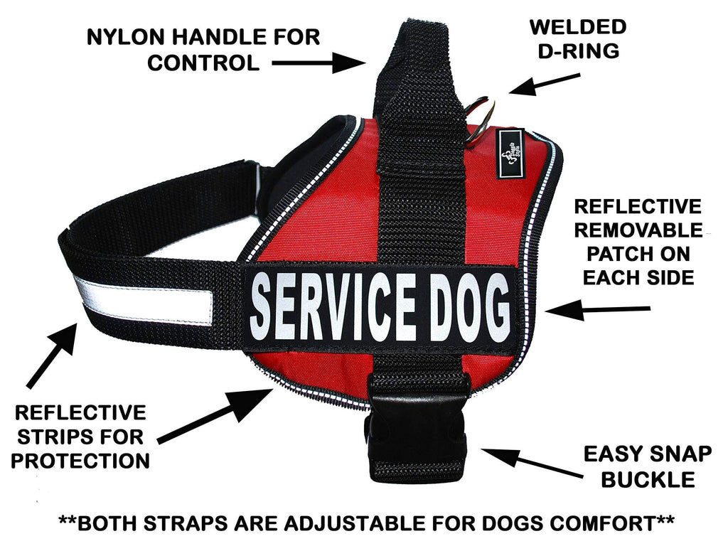 [Australia] - Doggie Stylz Dog Harness No Pull Service Dog Vest 2 Reflective Removable Dog Tag Patches Hook and Loop Straps and Handle for Comfort - 6 Sizes from XXS for Small Dogs to XXL Harness for Large Dogs Girth 30-42" Red 
