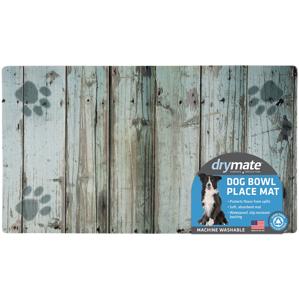 Drymate Pet Bowl Placemat, Dog & Cat Food Feeding Mat - Absorbent Fabric, Waterproof Backing, Slip-Resistant - Machine Washable/Durable (USA Made) 16 inch x 28 inch Distressed Wood Green - PawsPlanet Australia