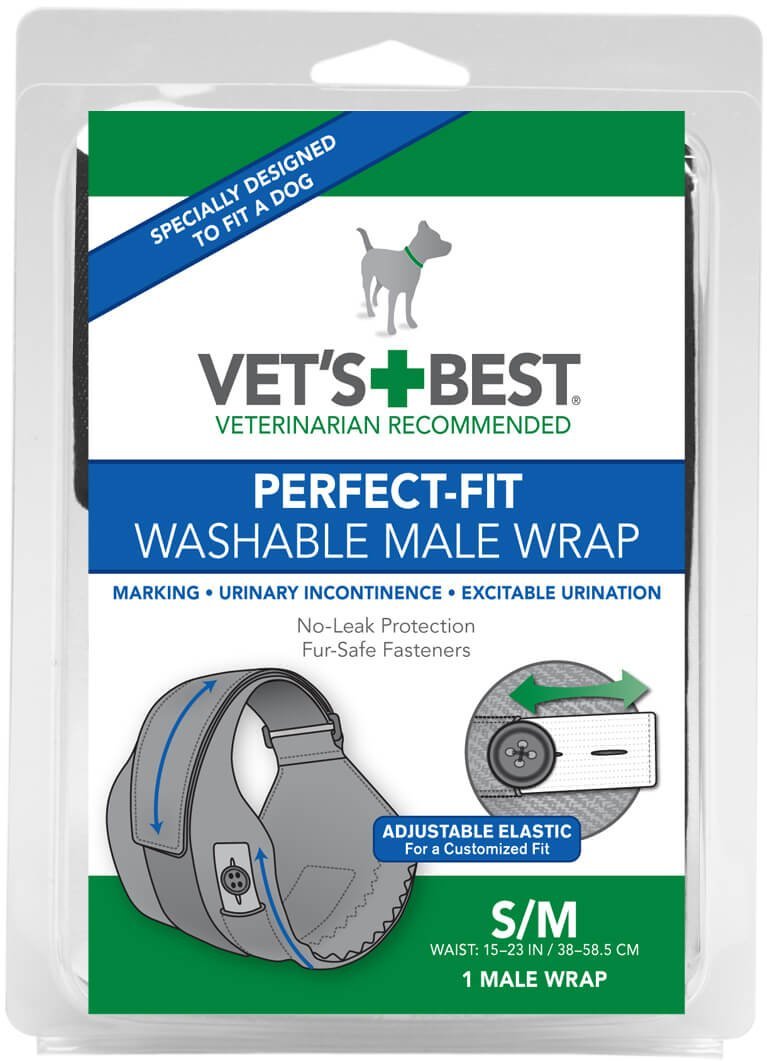 [Australia] - Vet's Best Washable Male Dog Diapers | Absorbent Male Wraps with Leak Protection | Excitable Urination, Incontinence, or Male Marking | 1 Reusable Dog Diaper Per Pack S/M 