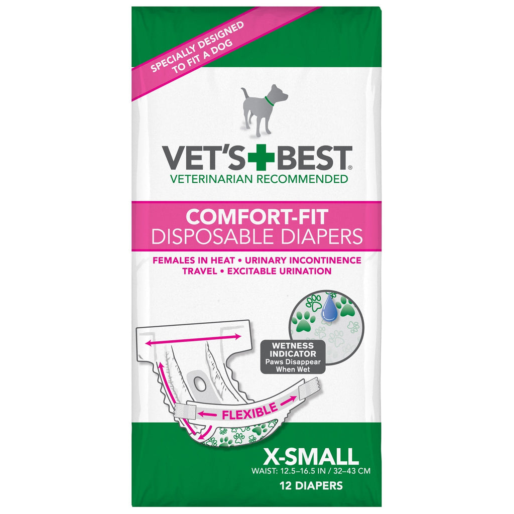[Australia] - Vet's Best 12 Count Comfort Fit Disposable Female Dog Diapers, X-Small 