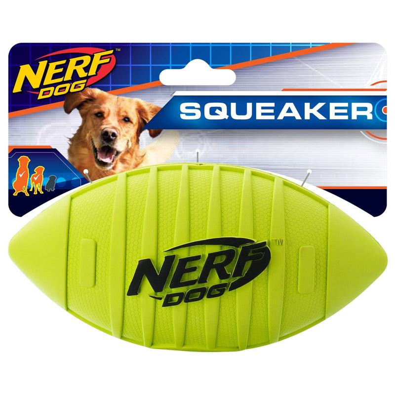 Nerf Dog Squeak Rubber Football Dog Toy Green Single - PawsPlanet Australia