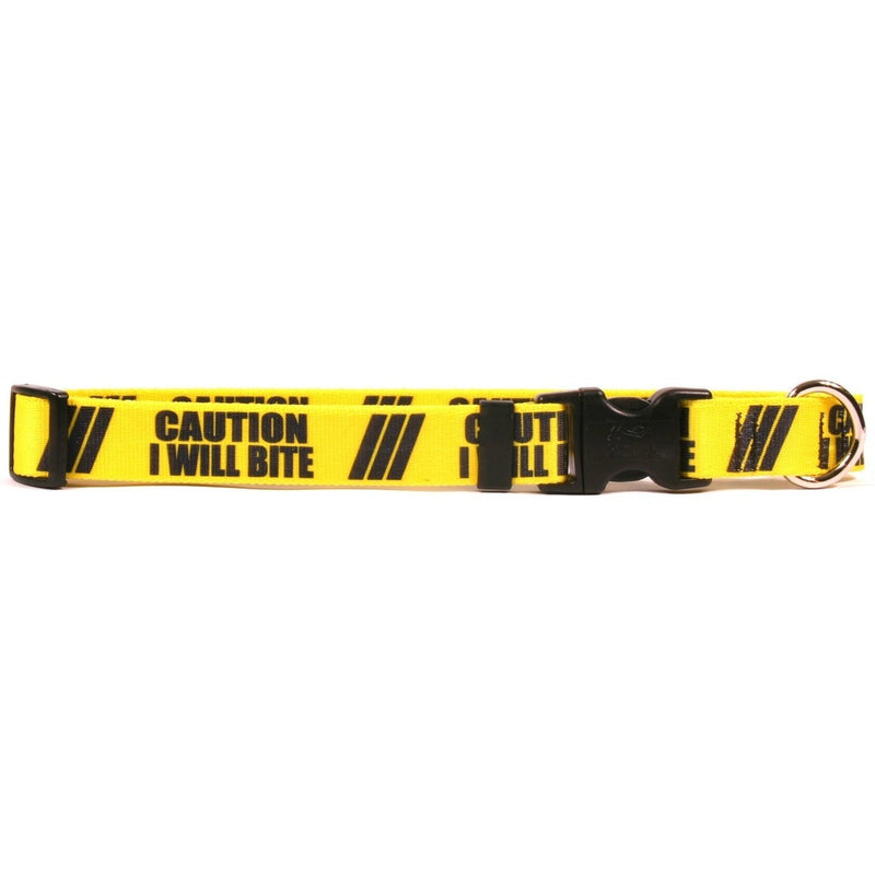 [Australia] - Yellow Dog Design 1" Caution I Will Bite Dog Collar 1" Wide and Fits Neck 10 to 14", Small 