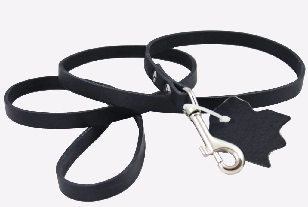 [Australia] - Genuine Leather Classic Dog Leash Black 1/2" Wide 4 Ft, Boston Terrier, Poodle, Puppies 