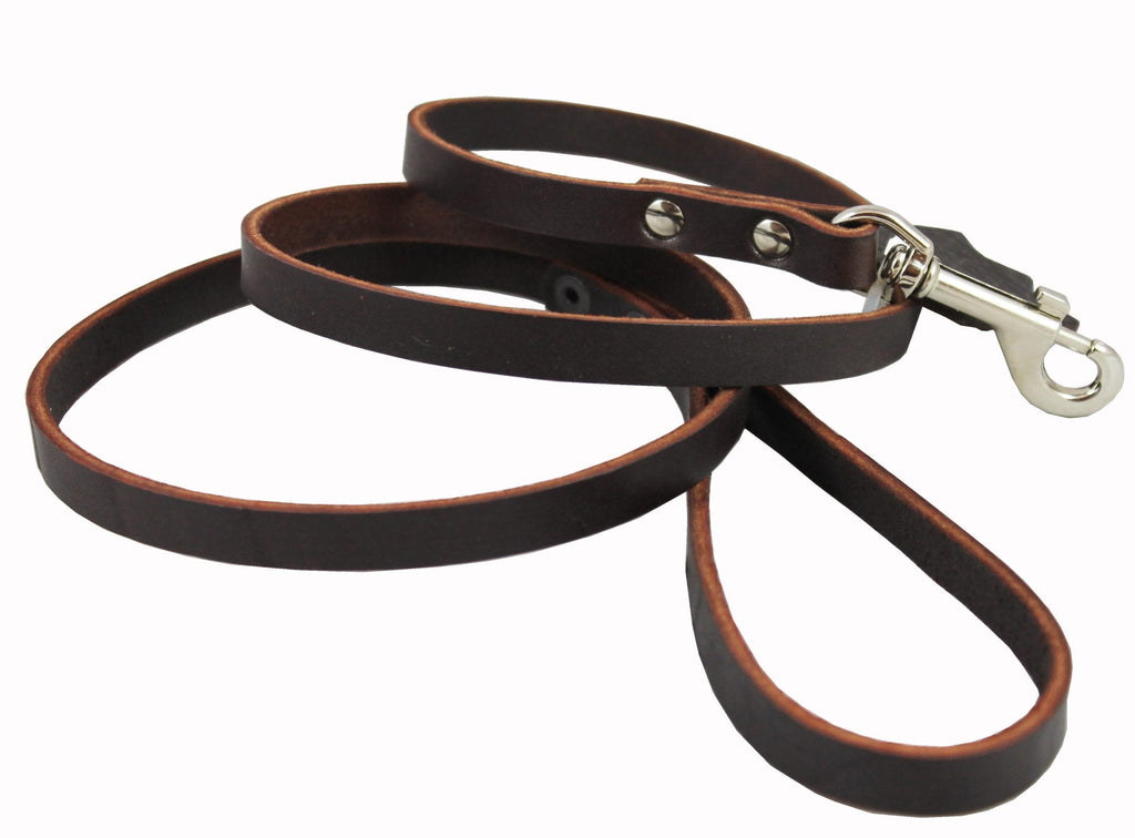 [Australia] - Genuine Leather Classic Dog Leash Brown 1/2" Wide 4 Ft Basset Hound, Collie, Shar-Pei 