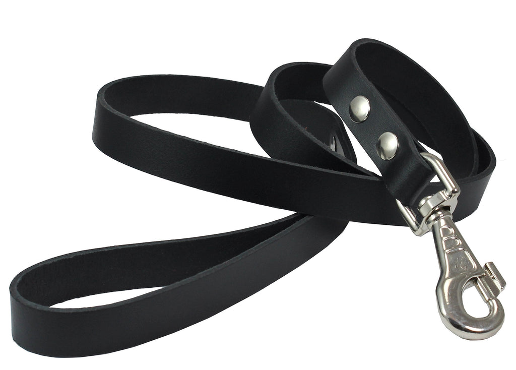 [Australia] - Real Leather Dog Leash Black 3/4" Wide 4 Ft Long, Rottweiler, Mastiff, Pitbull 