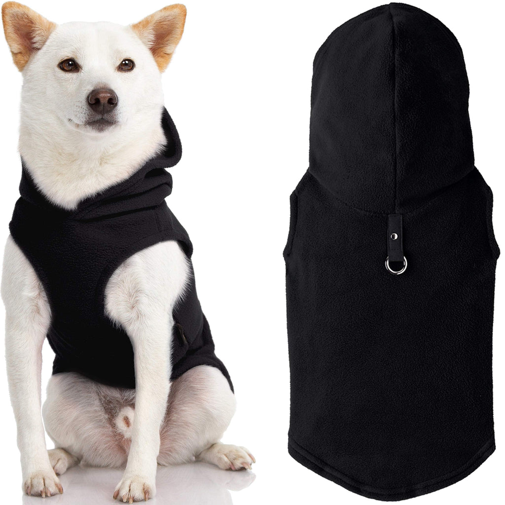 Gooby Fleece Vest Hoodie Dog Sweater - Warm Pullover Dog Hoodie with O-Ring Leash - Winter Hooded Small Dog Sweater - Dog Clothes for Small Dogs Boy or Girl, and Medium Dogs for Indoor and Outdoor Use 1 Black - PawsPlanet Australia