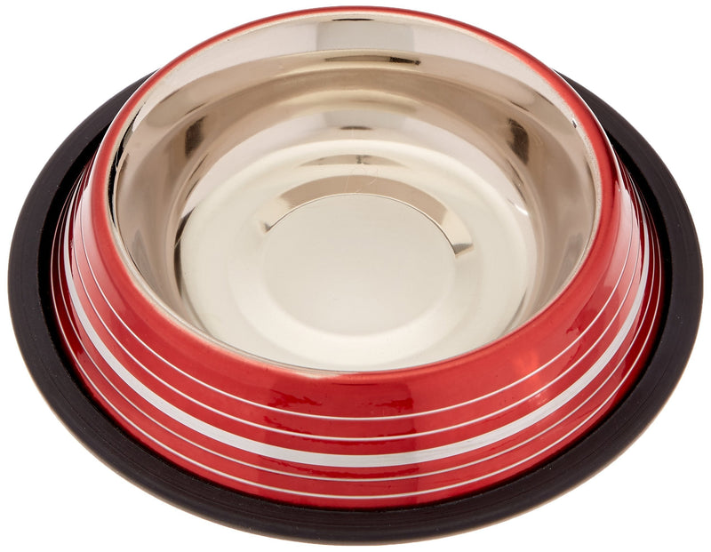 [Australia] - Indipets 800205 16 oz Colored Silver/Red Stripe Non Tip Dishes 