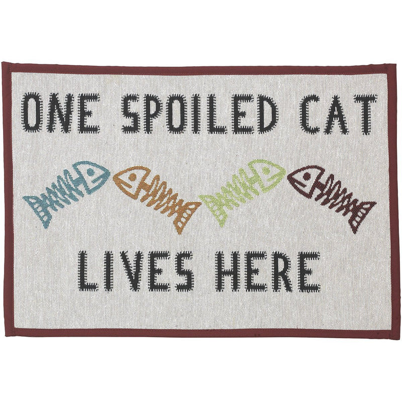 [Australia] - PetRageous Designed Tapestry Placemat for Pet Feeding Station, 13-Inch by 19-Inch, One Spoiled Cat, Natural/Multi 