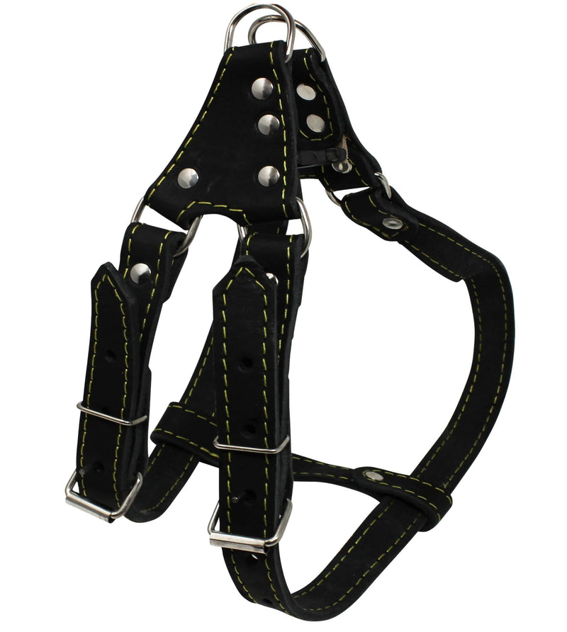 [Australia] - Genuine Leather Medium 22.5-26 Chest 3/4-inch Wide Adjustable Dog Step-in Harness Black by DML 