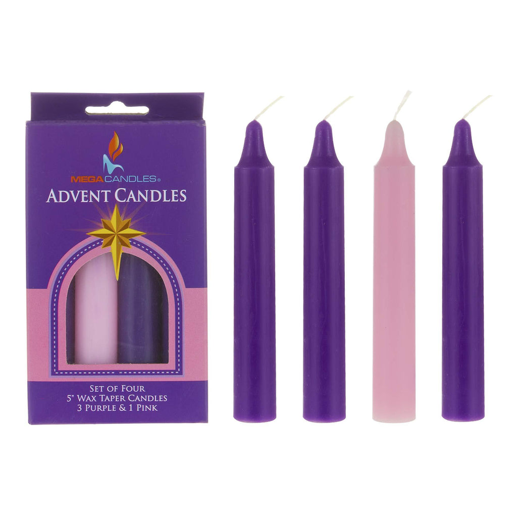 Mega Candles 4 pcs Unscented 5 Inch Advent Taper Candle, Holidays, Church, Celebration, Party, Home Décor & More 5" Taper - PawsPlanet Australia