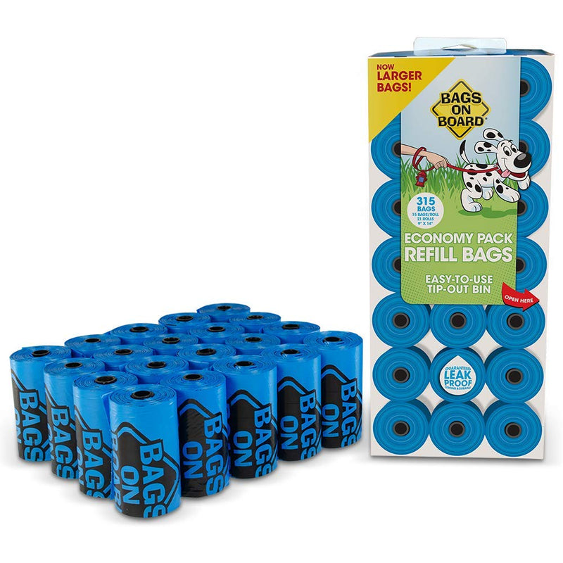 Bags On Board Dog Poop Bags | Strong, Leak Proof Dog Waste Bags | 9 x14 Inches Blue - PawsPlanet Australia