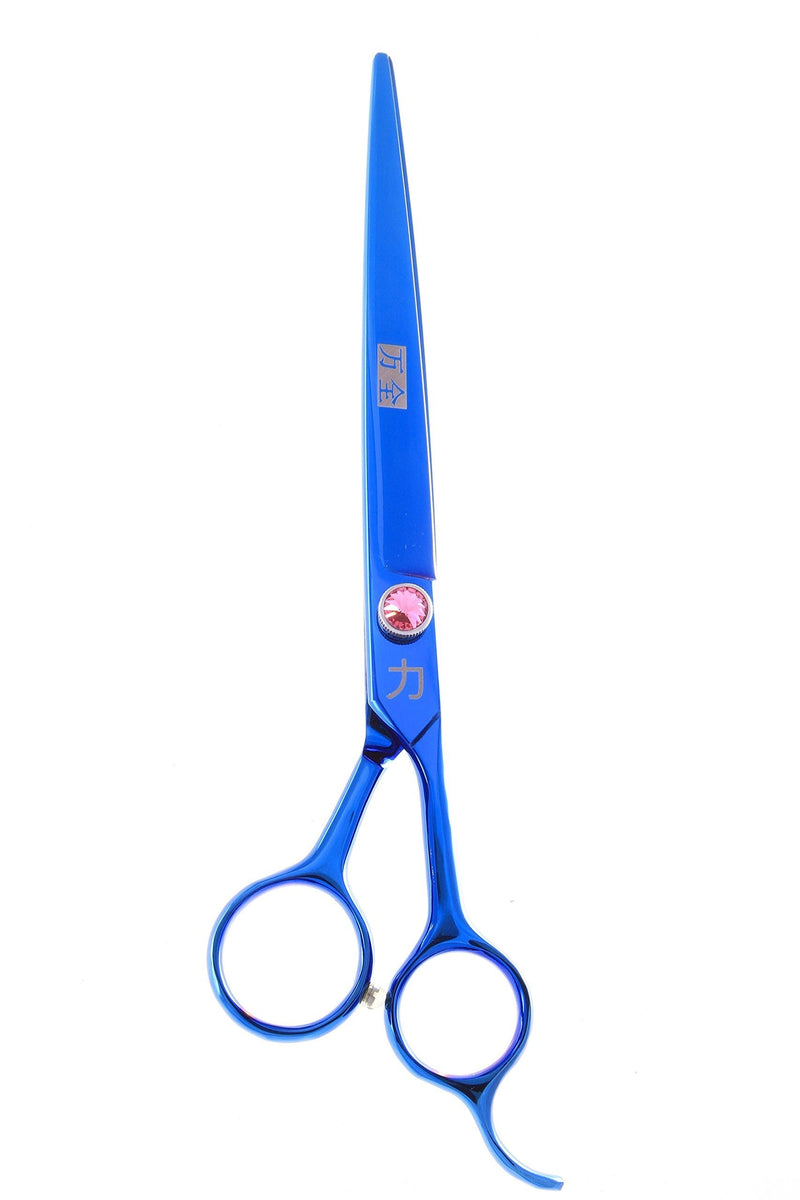 [Australia] - ShearsDirect Japanese 440C Blue Titanium Off Set Cutting Shears with Pink Gem Stone Tension, 8.0-Inch 