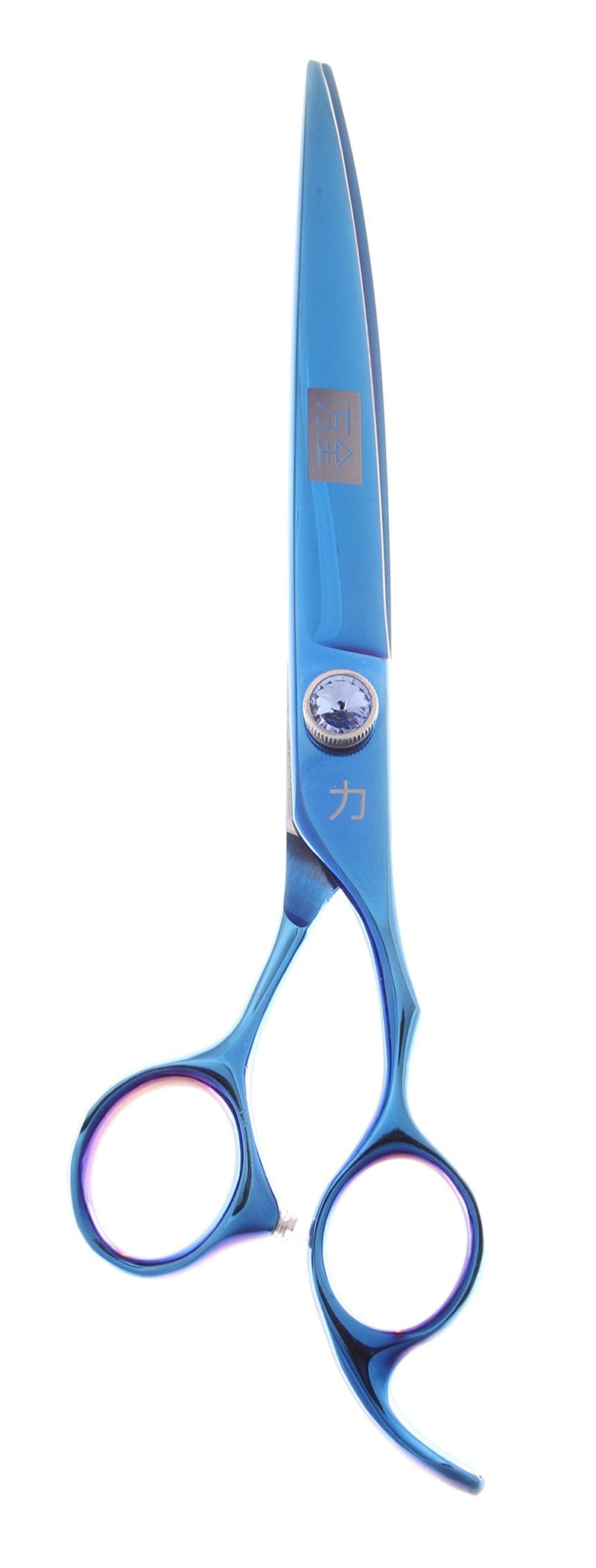 [Australia] - ShearsDirect Japanese 440C Curved Blue Titanium Cutting Shears with Pink Gem Stone Tension and Anatomic Thumb, 8.0-Inch 