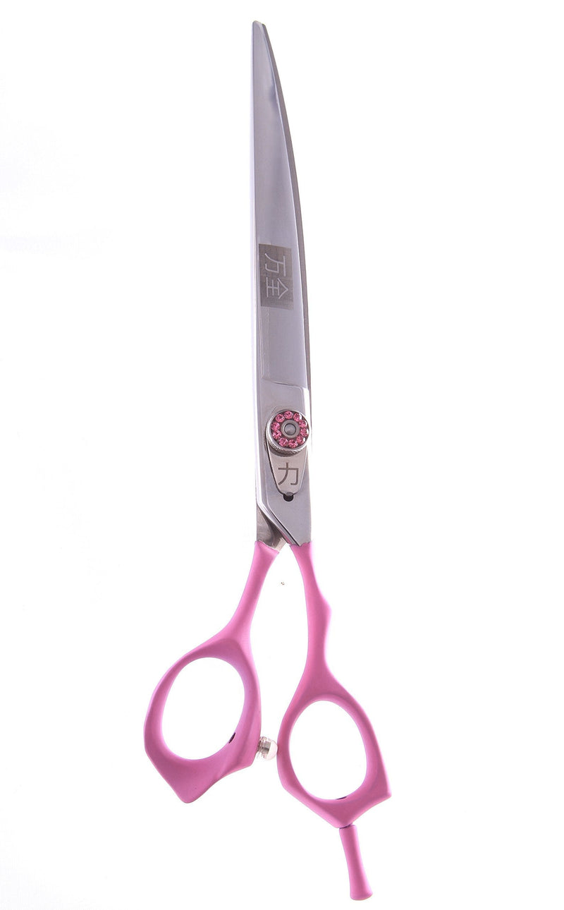 [Australia] - ShearsDirect Japanese 440C Curved Off Set Handle Design Cutting Shears with Pink Rubber Grip Handle and Adjustable Tension Knob, 8.0-Inch 