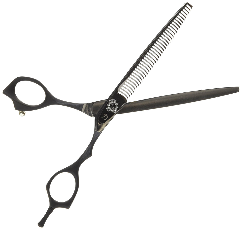[Australia] - ShearsDirect Japanese 440C 40 Teeth Off Set Handle Design Cutting Shears with Black Rubber Grip Handle and Adjustable Tension Knob, 7.0-Inch 