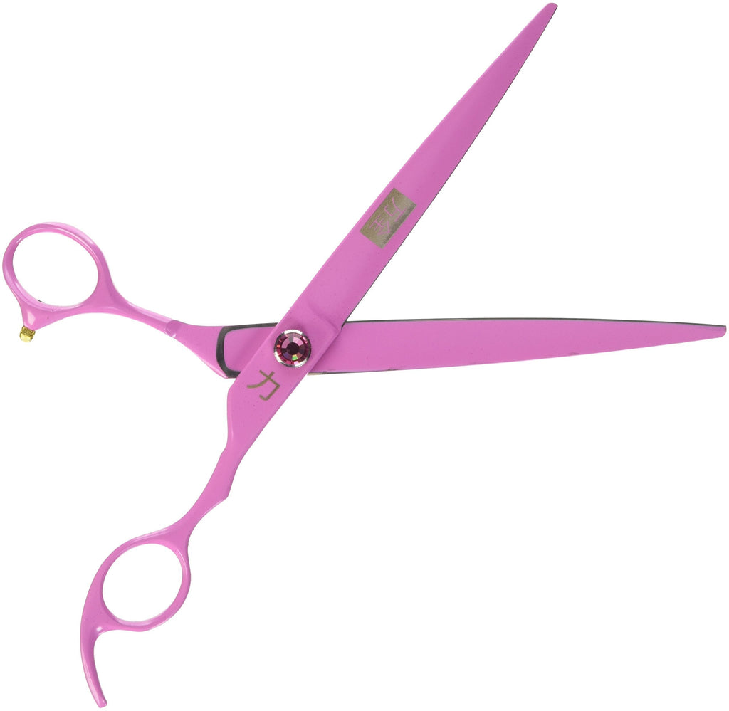 [Australia] - ShearsDirect Japanese 440C Off Set Handle Design Cutting Shears with Pink Rubber Grip Handle Adjustable Tension Knob, 8.0-Inch 