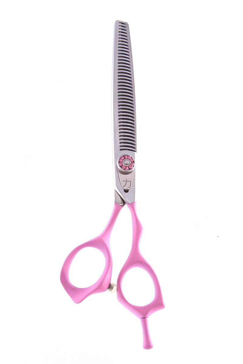 [Australia] - ShearsDirect Japanese 440C 40 Teeth Off Set Handle Design Cutting Shears with Pink Rubber Grip Handle and Adjustable Tension Knob, 7.0-Inch 
