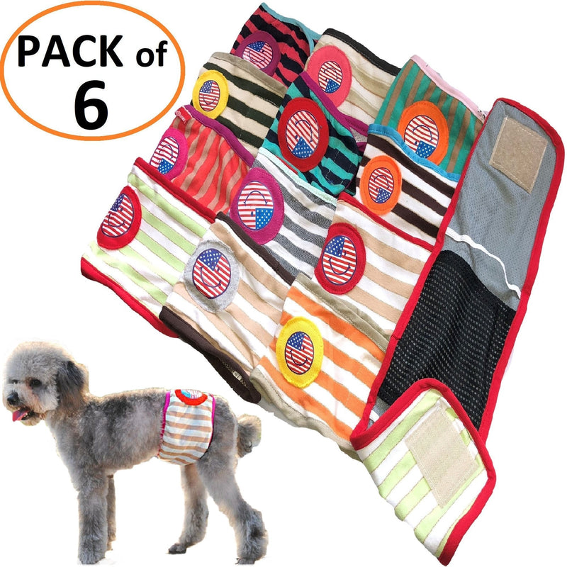 [Australia] - FunnyDogClothes Set - 6pcs Dog Puppy Diaper Male Boy Belly Band Reusable Washable for Small Dog Breeds S - Waist 11" - 13" 