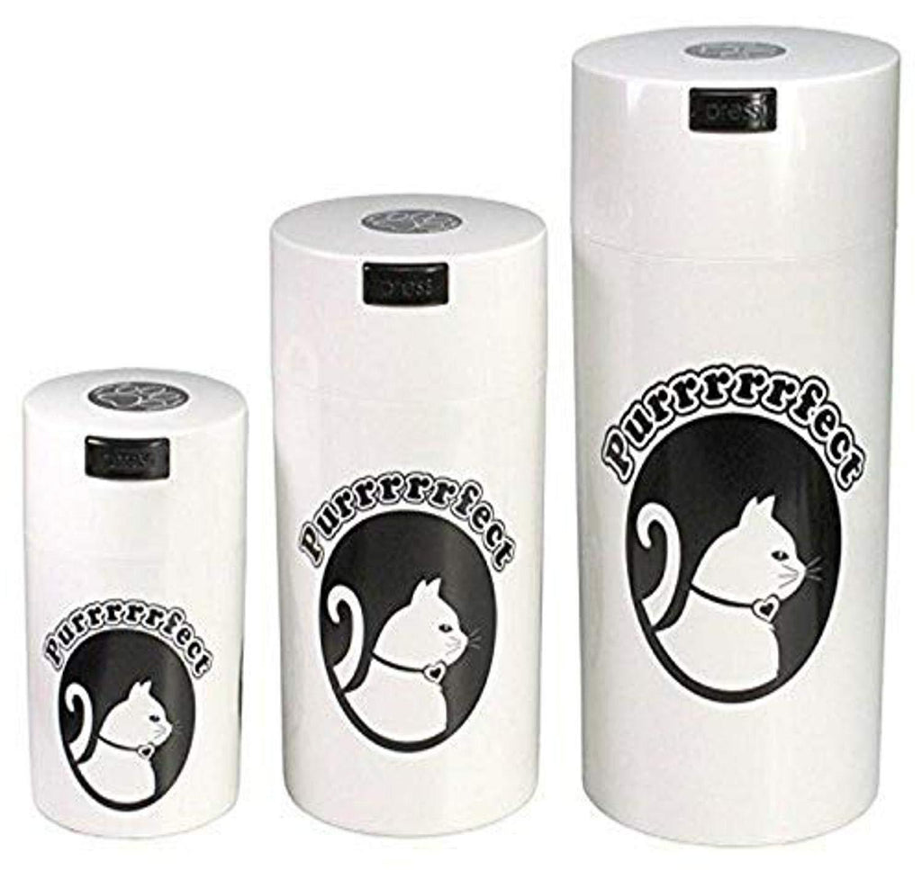 [Australia] - Pawvacs Set of 3 ( 6, 12, 24 Ounce ) Vacuum Sealed Pet Food Storage Containers; White Cap & Body/Black Cat 