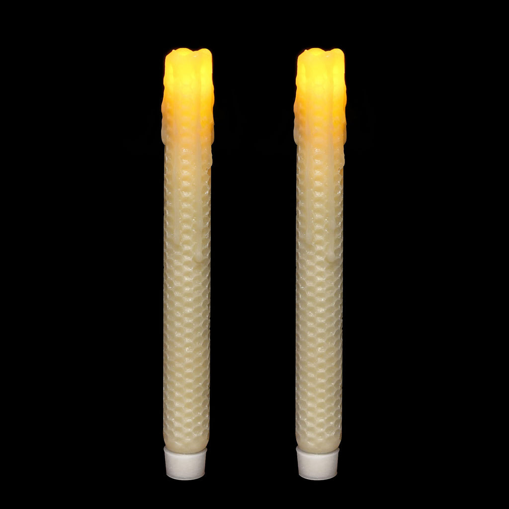 Taper Candles-Led Melted Dripping Honeycomb Flickering Flameless Candles with Timer,9 inch Tall,Ivory,Pack of 2 - PawsPlanet Australia