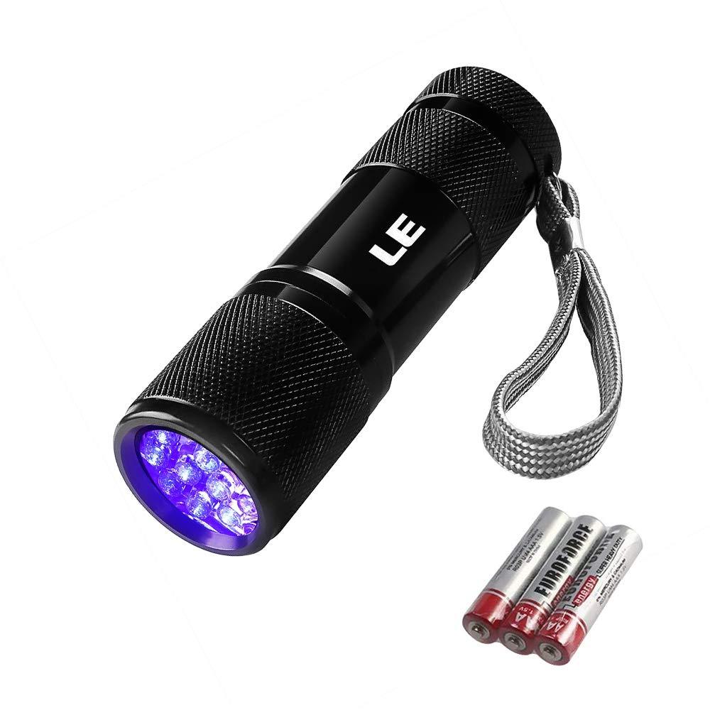 [Australia] - LE Small UV Blacklight Flashlight, Portable Black Light with 9 LEDs, 395nm, Ultraviolet Light Detector for Invisible Ink Pens, Dog Cat Pet Urine Stain, AAA Batteries Included 1 