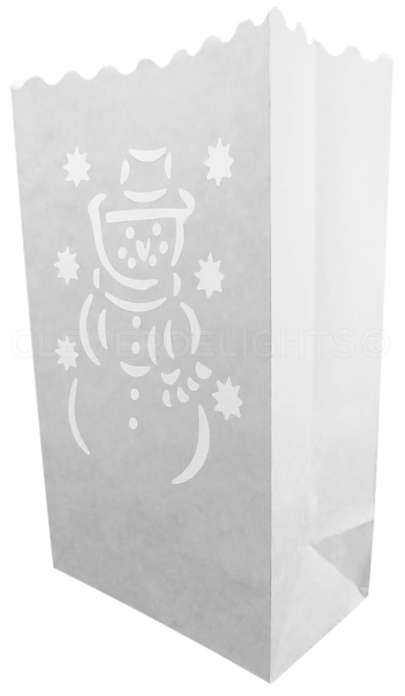 CleverDelights White Luminary Bags - 30 Count - Snowman Design - Flame Resistant Paper - Christmas Holiday Outdoor Decorations - Party and Event Decor - Luminaria Candle Bag - Thirty Bags - PawsPlanet Australia