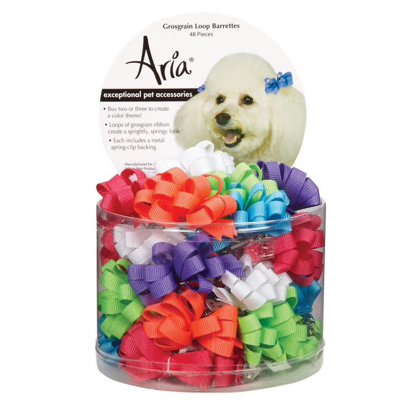 [Australia] - Aria Grosgrain Ribbon Loops Barrettes for Dogs, 48-Piece Canisters 