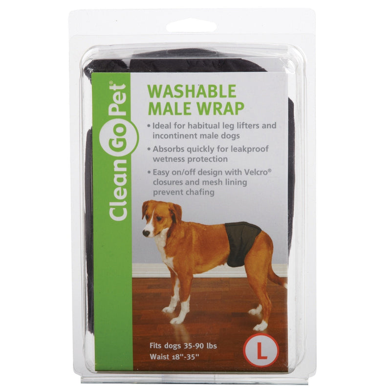 [Australia] - Clean Go Pet Washable Male Wrap — Reusable Wraps for Incontinent Male Dogs - Large, Black 