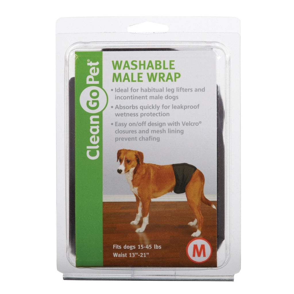 [Australia] - Clean Go Pet Washable Male Wrap — Reusable Wraps for Incontinent Male Dogs - Medium, Black 