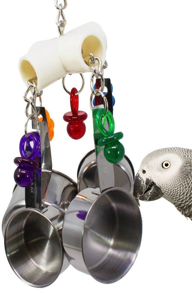 [Australia] - Bonka Bird Toys Clacker Tuff Pot Bird Toy Parrot African Grey Amazon Macaw Stainless Steel Spoons Colorful Plastic Rings Cockatoo Playground Gym Acrylic Ball Hanging Activity Aviary 