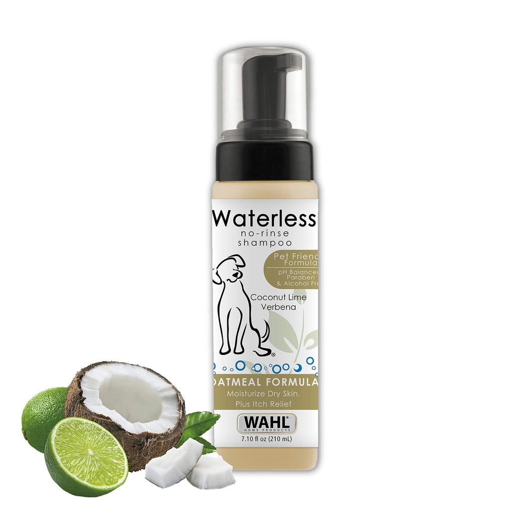 Wahl Pet Friendly Waterless No Rinse Shampoo for Animals – Oatmeal & Coconut Lime Verbena for Cleaning, Conditioning, Detangling & Moisturizing Dogs, Cats & Horses – 7.1 Oz - PawsPlanet Australia