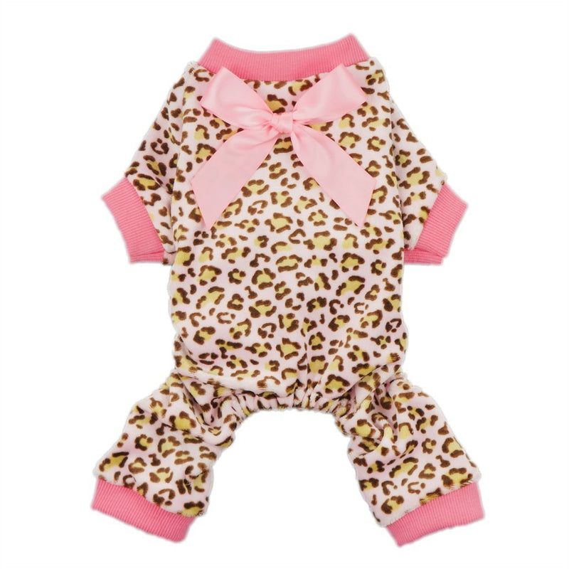 [Australia] - Fitwarm Leopard Print Velvet Pet Dog Jumpsuit with Ribbon X-small (Chest12" Back8") 