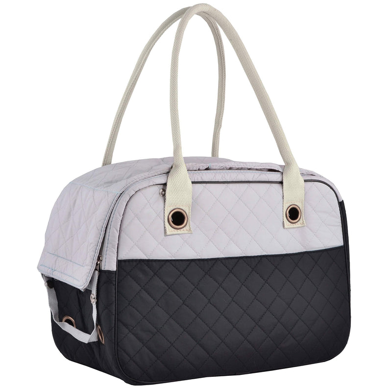 [Australia] - MG Collection Stylish 2 Tone Quilted Soft Sided Travel Dog and Cat Pet Carrier Tote Hand Bag Black 