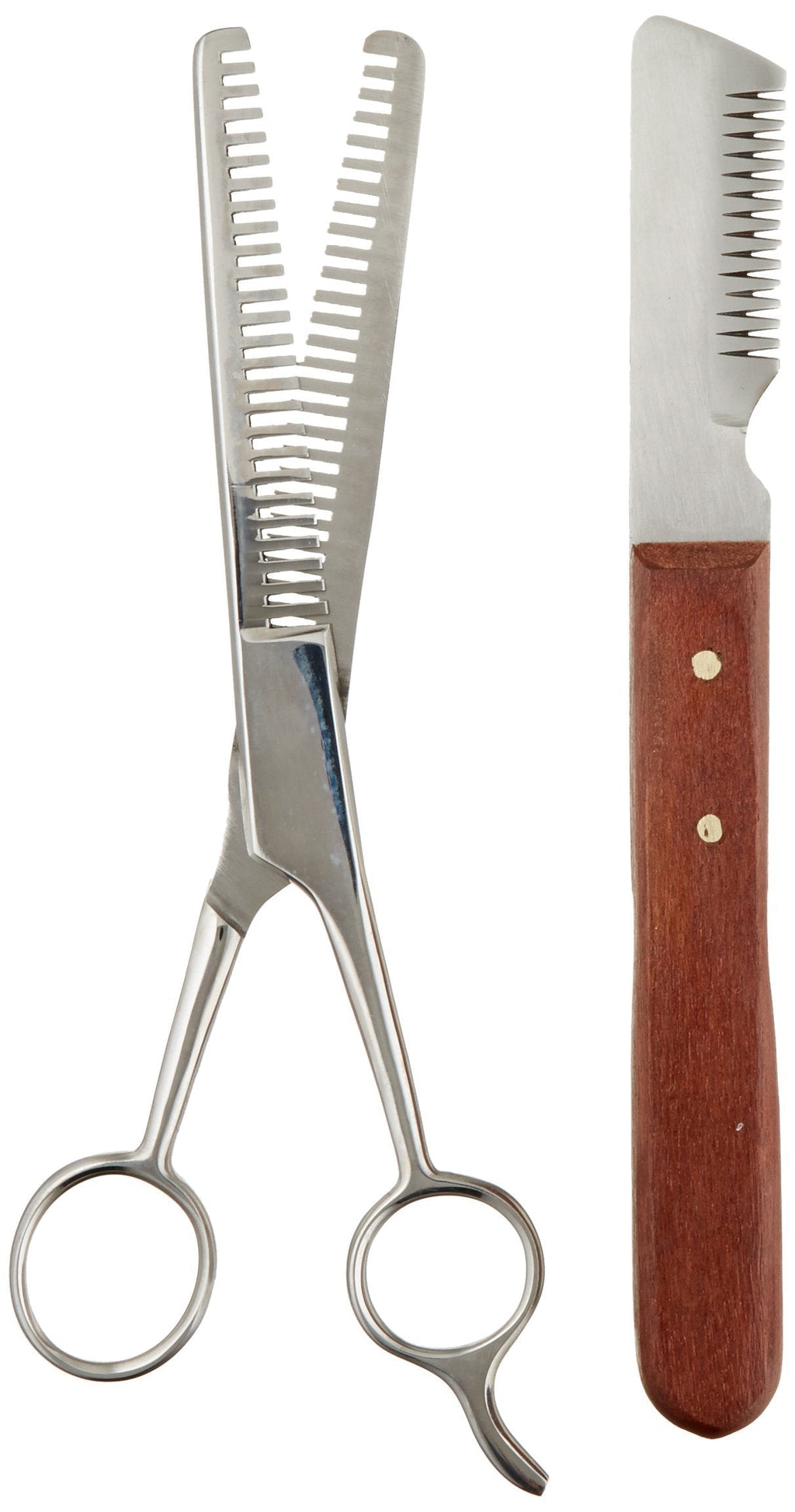 Tamsco Trimming Kit, Stripping Set of 2, Leather Case, Double Tooth Thinning Shear, Medium Stripping Knife, Great for Horses, Stainless Steel - PawsPlanet Australia