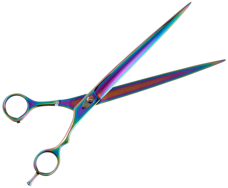 [Australia] - Tamsco Genuine Japanese Stainless Steel Scissors 10.5-Inch Curved Blade Plasma Coated, Semi-Convex Edge Japanese Stainless Steel Plasma Rainbow Finish Curved Blade Adjustable Tension Screw 