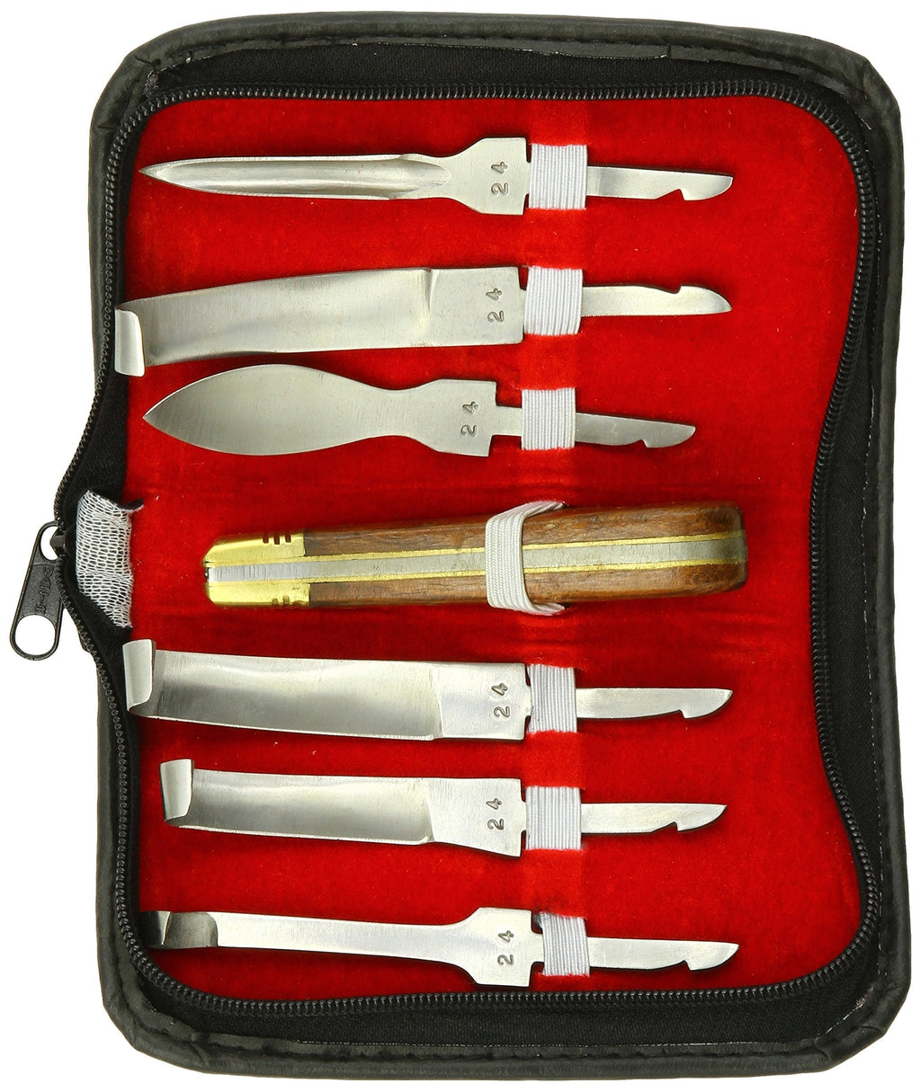 Tamsco Hoof Knife Set (7) Handle and 6 Blades Stainless Steel Interchangeable Heads Convienient Zipper Case - PawsPlanet Australia